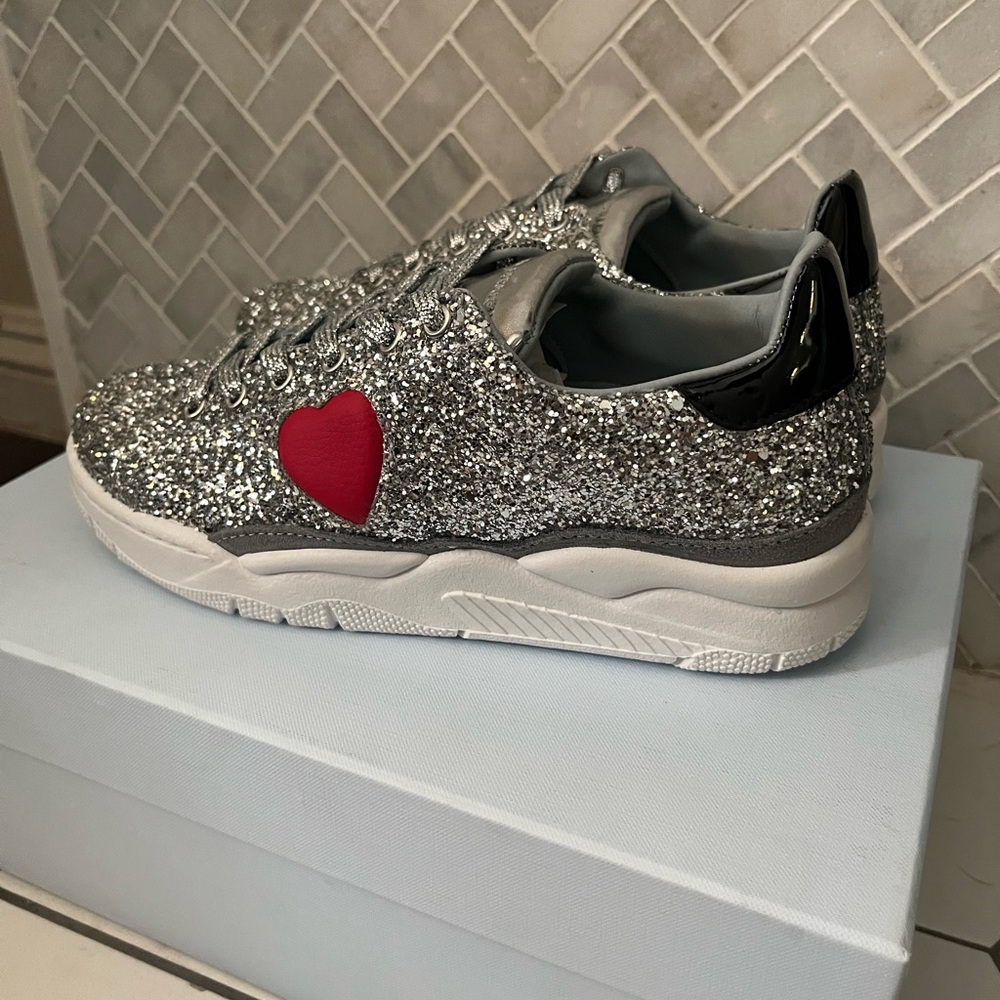 Chiara Ferragni Silver Sneakers With Glittery Finish View 3